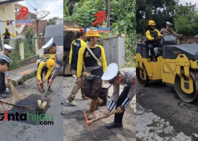 Cegah Kecelakaan, Polisi Turun Tangan Ikut Tambal Jalan Berlubang di Subang