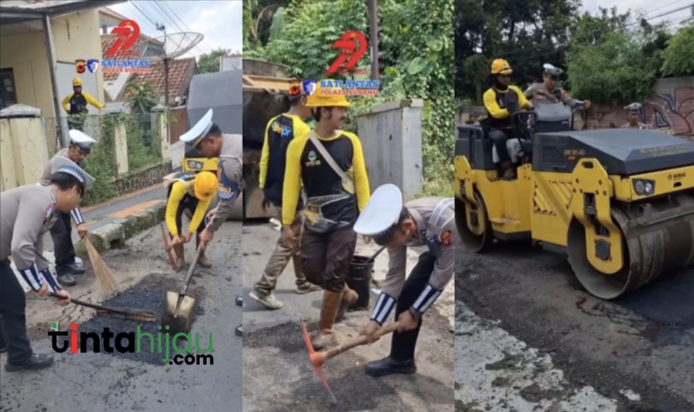 Cegah Kecelakaan, Polisi Turun Tangan Ikut Tambal Jalan Berlubang di Subang