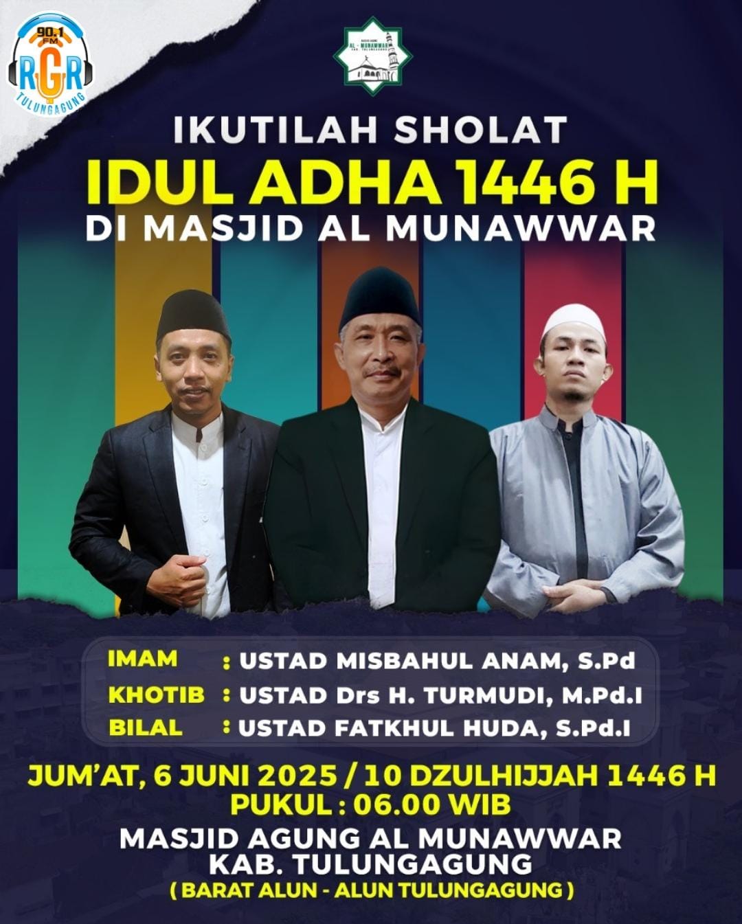 Live Kutbah Idul Adha 1446 H dengarkan di 90.1 RGR FM Tulungagung – Radio Guyub Rukun FM